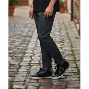 Lacoste Ampthill Men’s 11.5 Black Leather High-Top Sneakers – Casual Streetwear